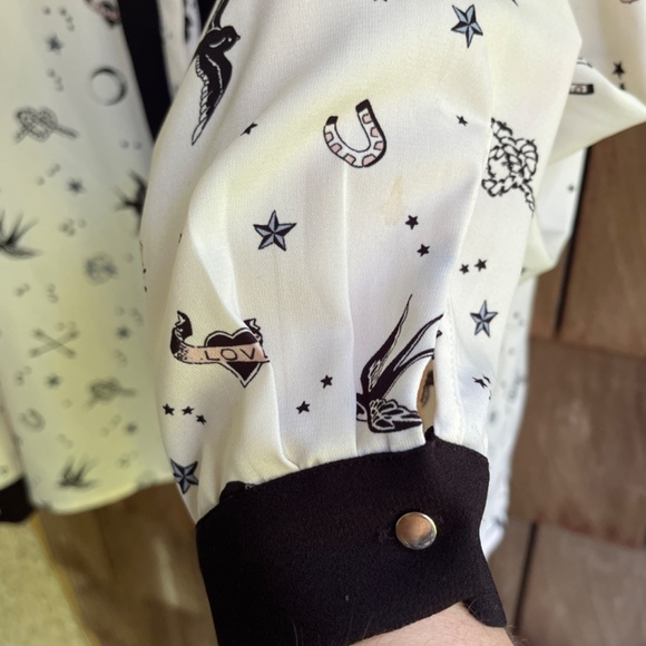 River Island Love Hearts Bierds Print Blouse 18( L ) Contrast Trim Long Sleeves - Picture 9 of 16